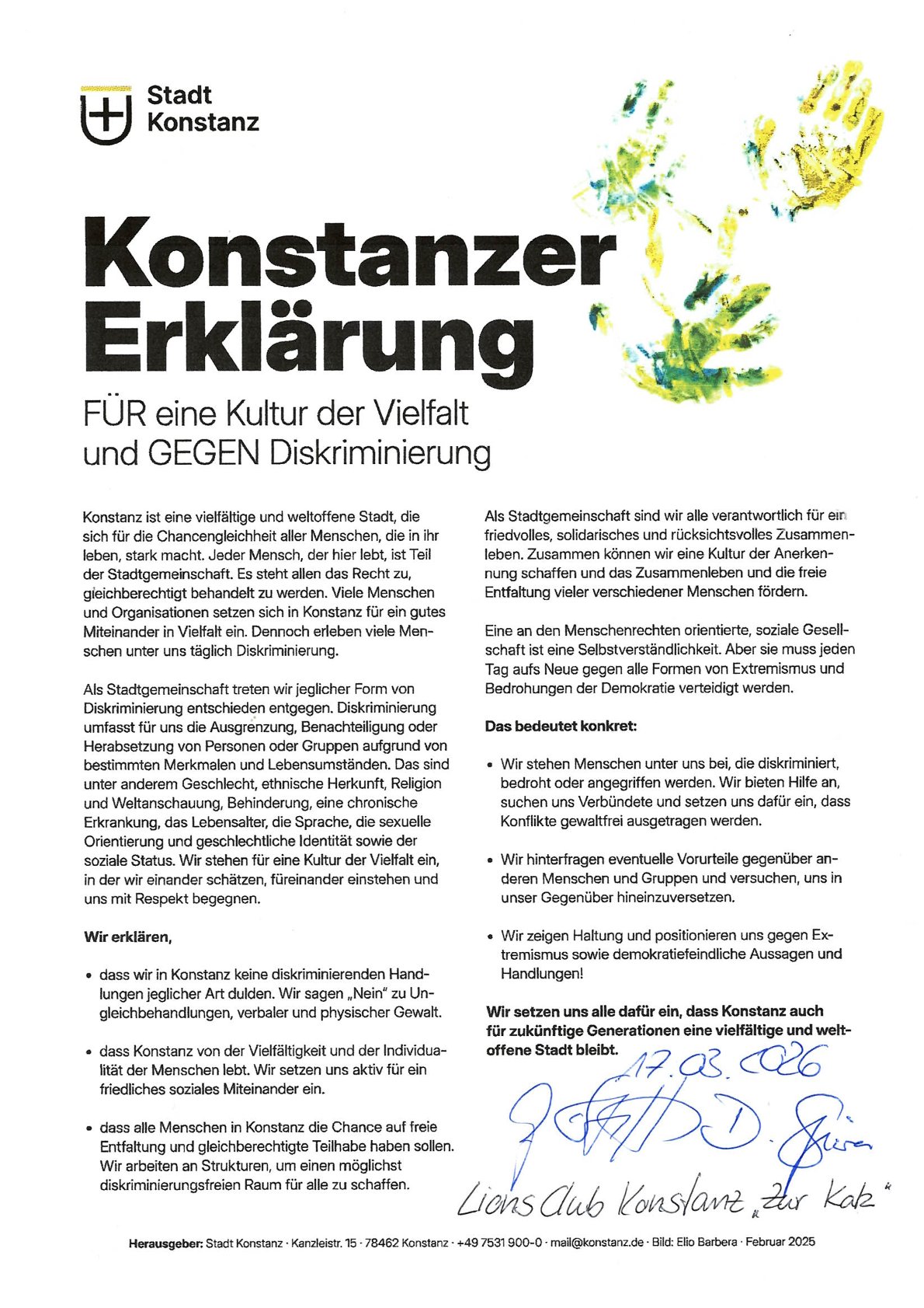 Unterzeichnete Konstanzer Erklärung